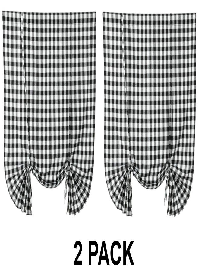 WOSIBO 2 Pack Buffalo Check Plaid Tie Up Shades Farmhouse Style Gingham Rod Pocket Window Curtain for Kitchen 42x63 Inches White and Black (White and Black) - Image 2